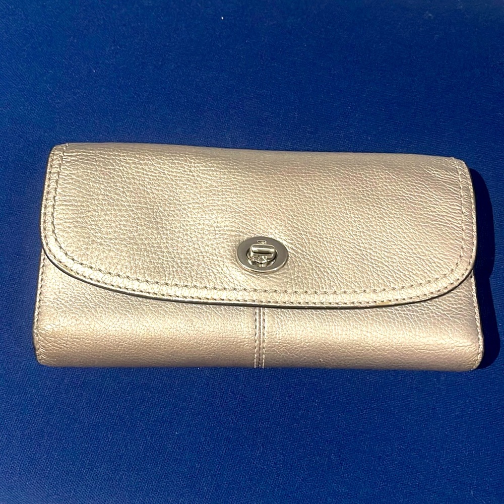Coach wallet metallic pewter color
